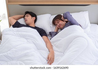 Asian Couple Problem Young Girl Can't Sleep Because Of Her Man's Snoring