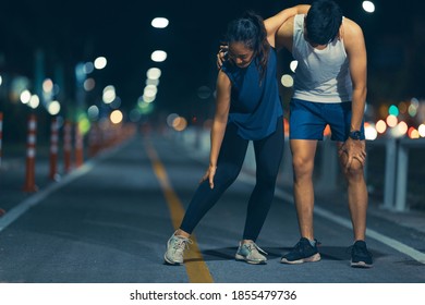 Asian couple, they exercise. And he was injured