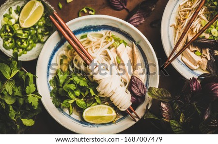 Similar – Image, Stock Photo Bowl of Asian Noodle Soup with chopsticks