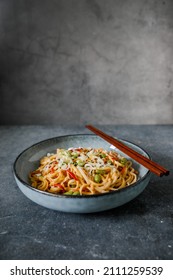 Asian Cuisine - Noodles With Vegetables And Peanut Butter Sauce