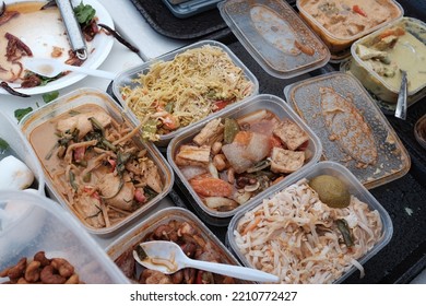 Asian Cuisine, Thai Food In Plastic Boxes, Takeaway, Curry, Noodle, Potluck.