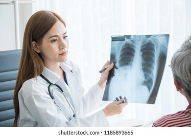 Asian doctor discuss with patient by x-ray film