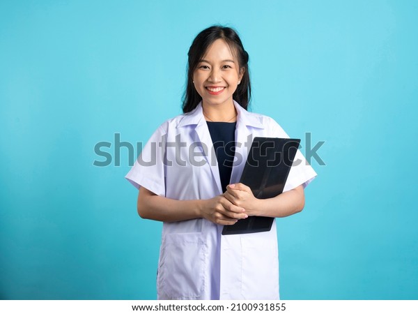 Asian Doctor Woman Medical Uniform Clipboard Stock Photo 2100931855 