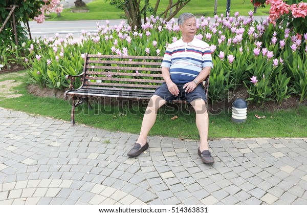 Asian Elderly Man Sit On Bench Stock Photo Edit Now 514363831