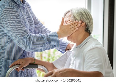 Asian Elderly Woman Were Physically Abused,attacking In House,stop Physical Abuse Senior People,caregiver,family Stop Violence And Aggression Concept
