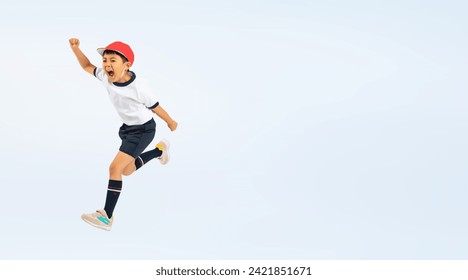 Asian elementary school boy jumping wearing gym clothes - Powered by Shutterstock