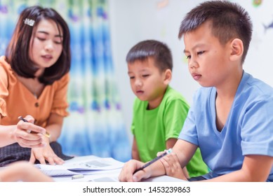 Asian Elementary School Boy Studying Classroom Stock Photo 1465696484 ...