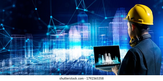 Asian engineer smart city IOT internet of thing digital technology futuristic, online process industry automation management smart digital technology and power energy sustainable city. - Powered by Shutterstock