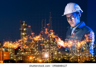 Asian Engineer Smart Industry Background, Sustainable Power Saving Energy Management Smart Factory  Technology, Oil And Gas Plant Background