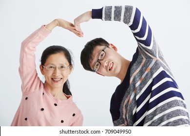 Asian Family Character. Shot In Studio White Background