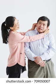 Asian Family Character. Shot In Studio White Background