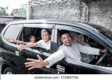 Asian Family And Kids In The Car On Holiday