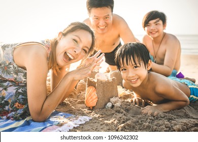 Asian Family On Vacation