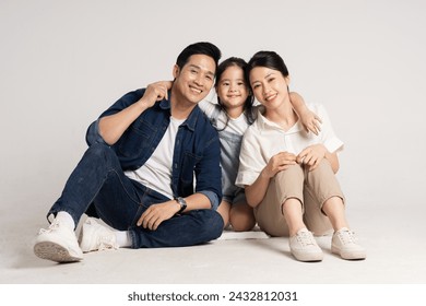 Asian family portrait posing on white background - Powered by Shutterstock