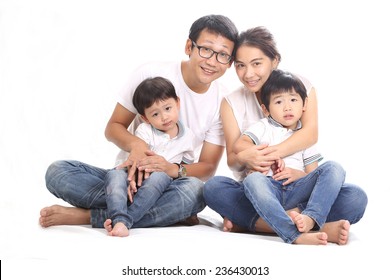 Asian Family Portrait With White Background