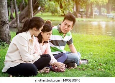 Asian Family Problem,parents Talking Sharing Thoughts Support Her Care,loving Mother,father Speak Have Comforting Crying Sad Daughter,consoling Hugging To Child Girl,understanding,consultation Concept