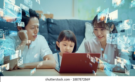 Asian Family Watching Video Distribution Service.