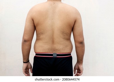 An Asian Fat Man Back Side Isolated On White