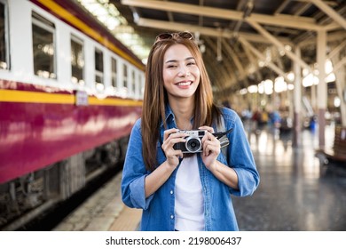 Asian Female Backpacker Travel In Bangkok