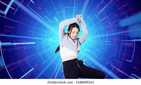 Asian Female Dancer Dancing On Stage.