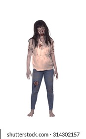 Asian Female Zombie Isolated Over White Background