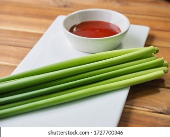 Asian food ingredients garlic stalk and Kochujang