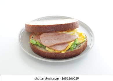 Asian Food, Spam Luncheon Meat And Scrambled Egg Sandwich