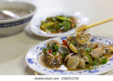 Asian Fry Clam Dish In Restaurant