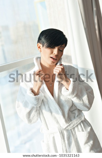 Asian Girl Brunette Short Haircut White Stock Photo Edit