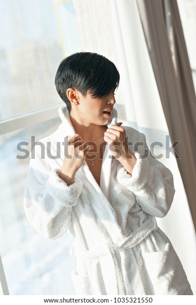 Asian Girl Brunette Short Haircut White Stock Photo Edit Now