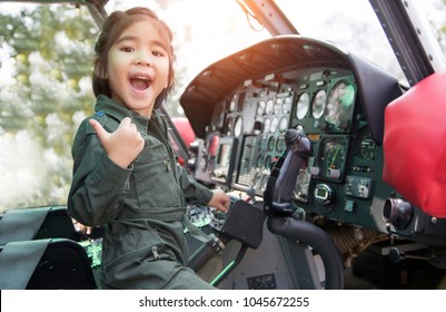 Asian Girl Hanging Helicopter Control Dream Job To Be A Pilot