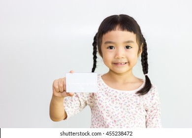 Asian Girl Holding White Card.(Focus Her Hand)