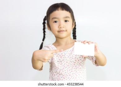 Asian Girl Holding White Card.(Focus Her Hand)