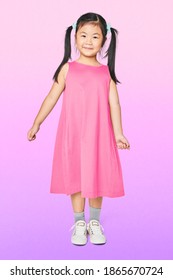 Asian Girl In Pink Dress Full Body Mockup