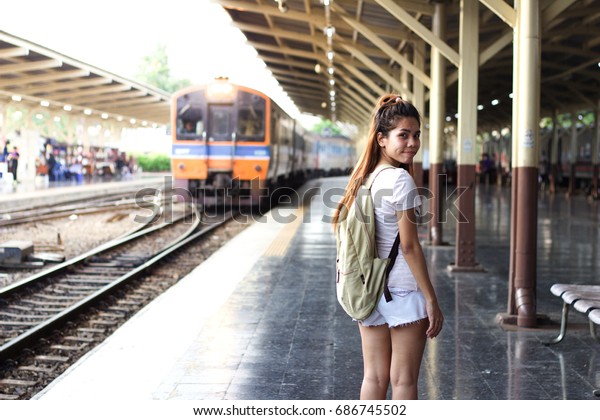 Asian Girl She Ready Train Travel Stock Photo Edit Now 686745502