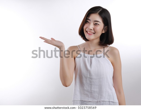 Asian Girl Short Hair Wearing White Stock Photo Edit Now 1023758569