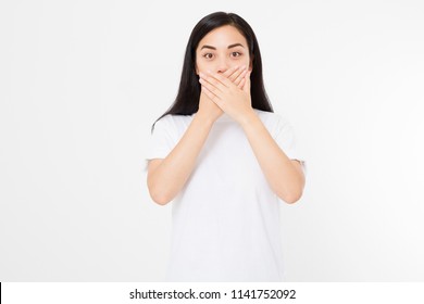 Asian Girl Show Gesture Hush Shh. Japanese Young Beautiful Woman Isolated On White Background. Copy Space. Mock Up