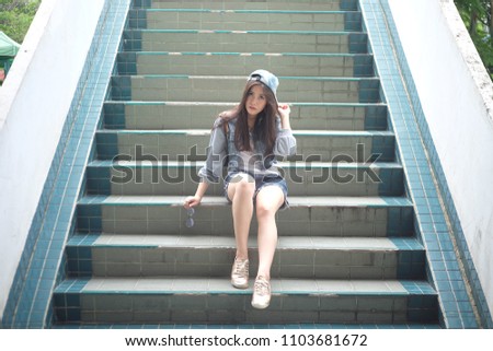 asian girl on ladder Asian girl on ladder