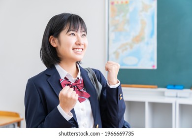 asian girl who study , School uniform , School classroom