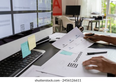 Asian Graphic designer working in office. Designing logo Artist Creative Designer Illustrator Graphic Skill Concept. - Powered by Shutterstock