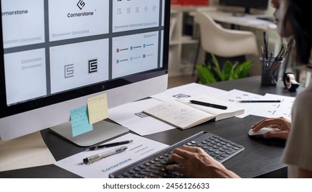 Asian Graphic designer working in office. Designing logo Artist Creative Designer Illustrator Graphic Skill Concept. - Powered by Shutterstock