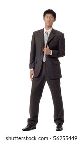 Asian Handsome Business Man, Full Length Portrait Isolated On White Background.