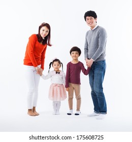 Asian Happy Family Isolated On White Background. 