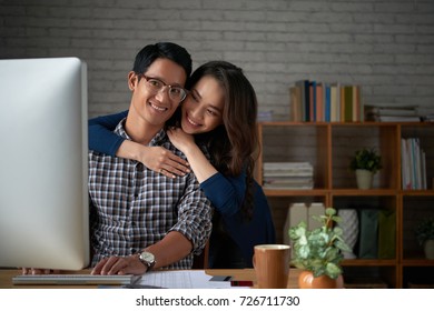 Asian Happy Family Shopping Online Together