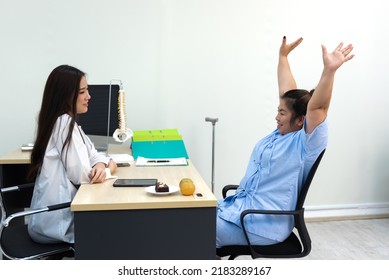 Asian Happy Fat Woman With Doctor At Hospital.