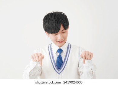 Asian high school boy in white background
