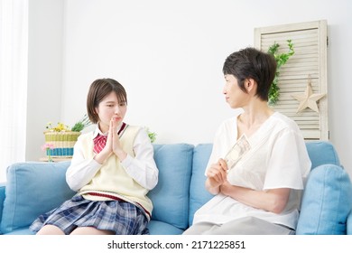 Asian High School Student Asking For Pocket Money To Her Mother