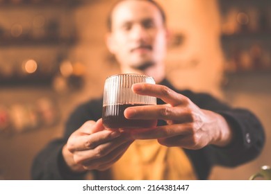 Asian Hipster Barista Working To Make A Coffee By Slow Bar Process, Coffee Filter Or Drip Brewing Is A Vintage Style Hot Beverage Drink Having Fresh Aroma Caffeine And Serve About Black Dark Aromatic