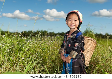 asian hmong girl on rice paddy