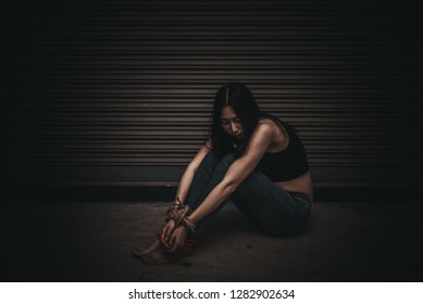 Asian Hostage Woman Bound Rope Night Stock Photo 1282902634 | Shutterstock